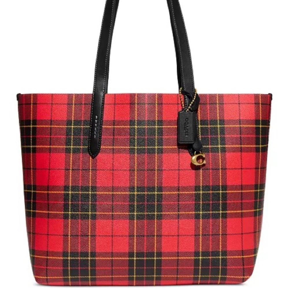 Red Plaid Print Highline Coach Purse